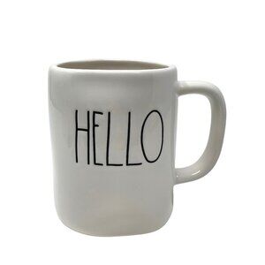 Rae Dunn HELLO Mug Ceramic Large Coffee Cup Magenta LL Farmhouse Gift White 16oz